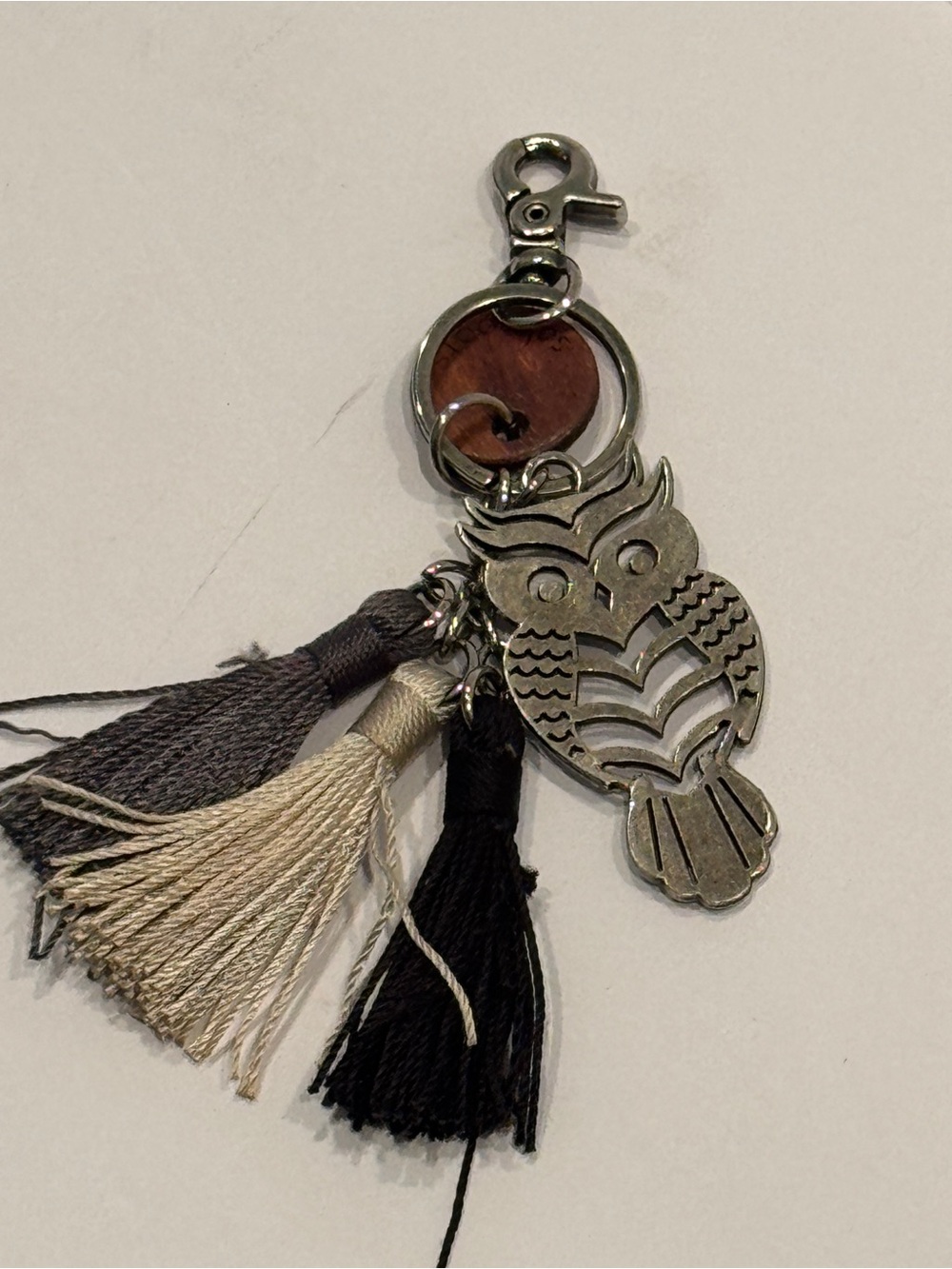Sakroots Boho Silver Owl Tassel Purse Charm Bag Clip Keychain